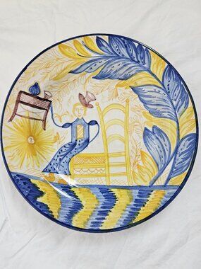VTG Hand‑Painted Spanish LARIO Wall Bowl 13” Talavera Style – Made in Spain